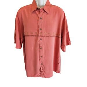 Quiksilver L large hawaiin polynosic coral orange comfort fit button up EUC ^